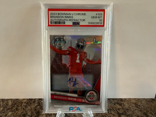 Brandon Inniss Auto /499 1st Bowman PSA 10 Gem Mint 2023 Bowman Chrome U 103
