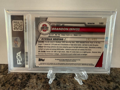 Brandon Inniss Auto /499 1st Bowman PSA 10 Gem Mint 2023 Bowman Chrome U 103